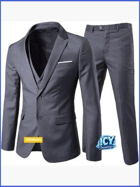Slim Fit Polyester 3-Piece Formal Suit with 2-Button Jacket
